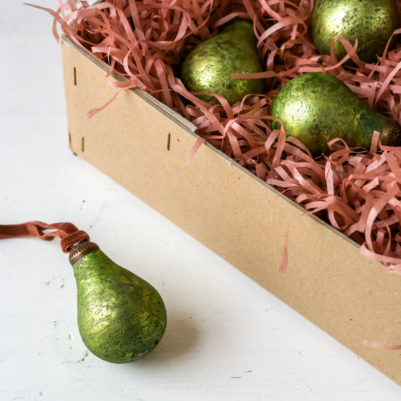 7cm Glass Pear Decoration - Antique Green