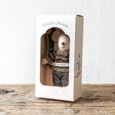 Winter Mice With Ski Set & Hat - Big Brother Grey