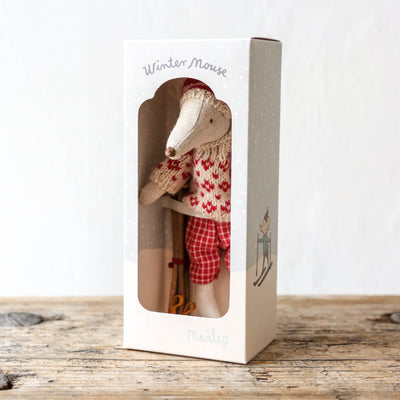NEW Winter Mice With Ski Set & Hat - Mum Mouse Red