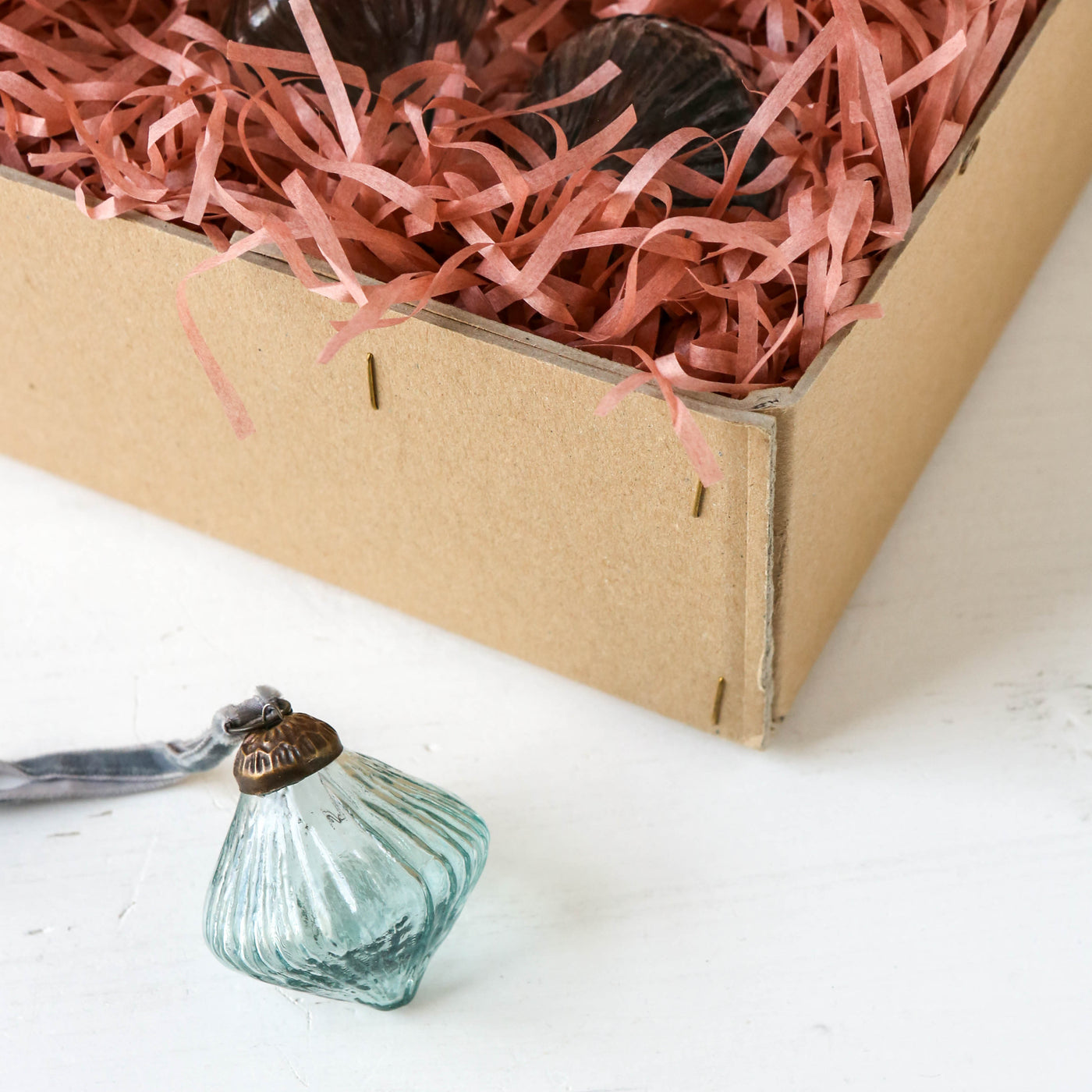 5.5cm Ribbed Glass Lantern Bauble - Aqua