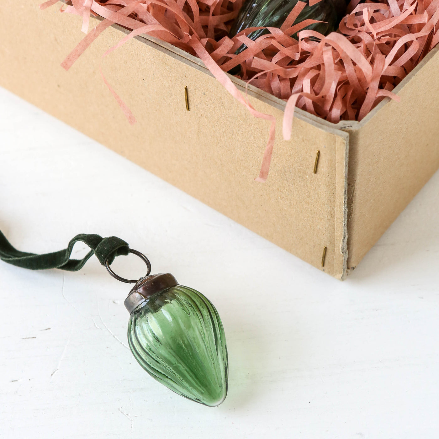 5cm Ribbed Gourd Glass Bauble - Green