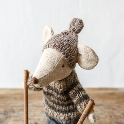 Winter Mice With Ski Set & Hat - Big Brother Grey