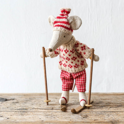 NEW Winter Mice With Ski Set & Hat - Mum Mouse Red