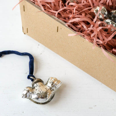6cm Silver Bird Glass Bauble