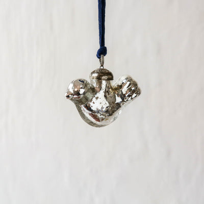6cm Silver Bird Glass Bauble