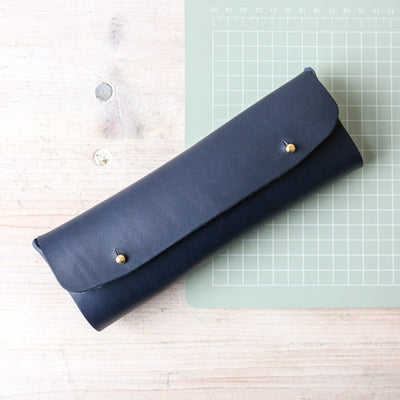 Luxury Leather Pencil Case - Blue