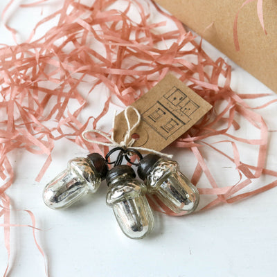 Silver 3cm Acorn Bauble - Pack of 3