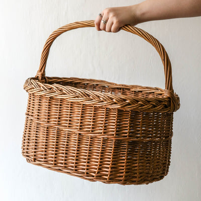 Flat Bottomed Vintage Woven Handled Basket