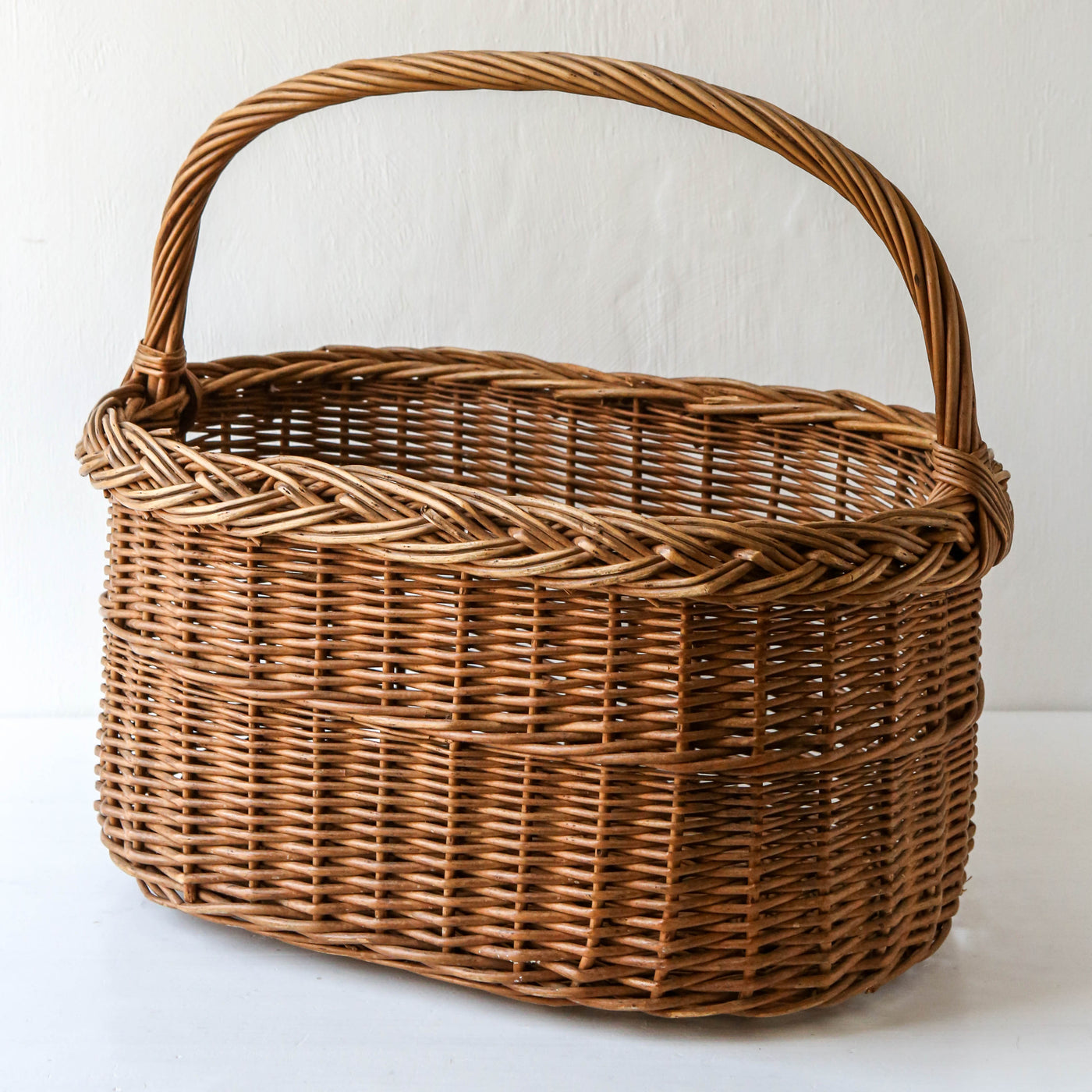 Flat Bottomed Vintage Woven Handled Basket