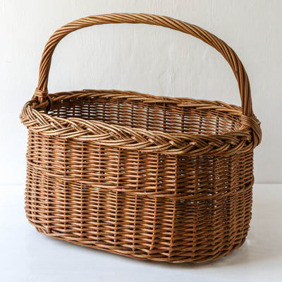 Flat Bottomed Vintage Woven Handled Basket