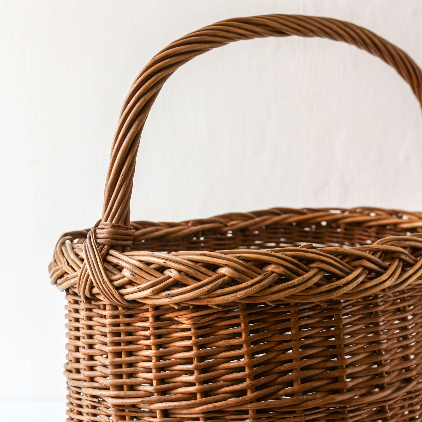 Flat Bottomed Vintage Woven Handled Basket