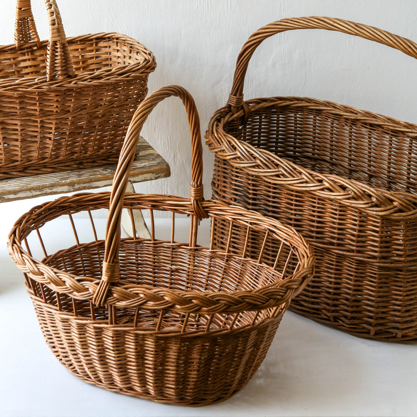 Flat Bottomed Vintage Woven Handled Basket