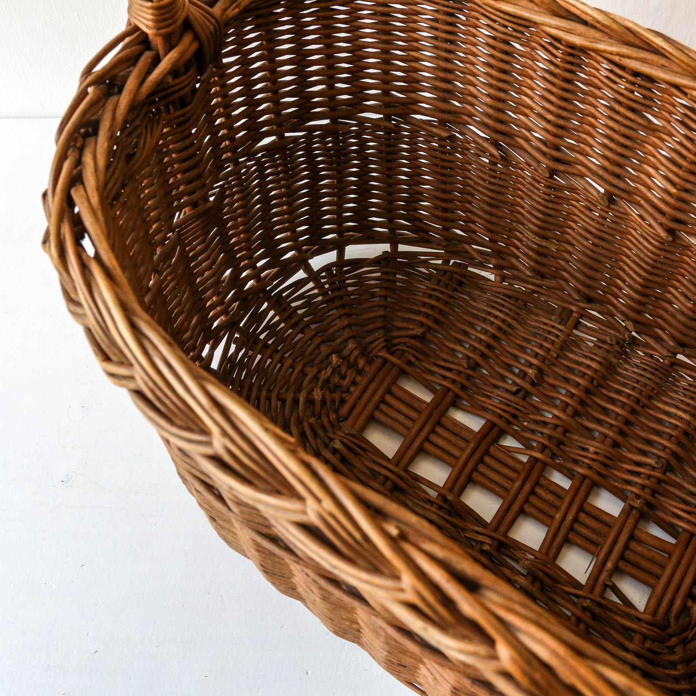 Flat Bottomed Vintage Woven Handled Basket