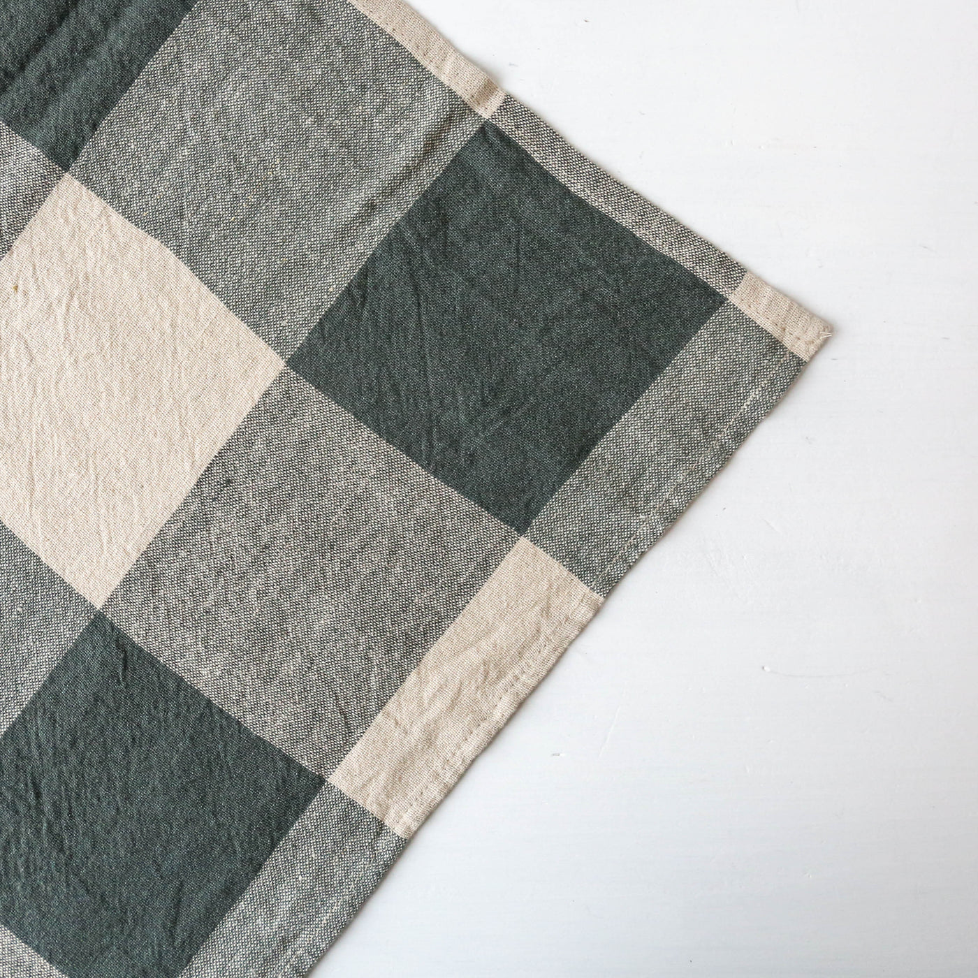 Washed Linen Cotton Bold Check Tea Towel - Pigeon