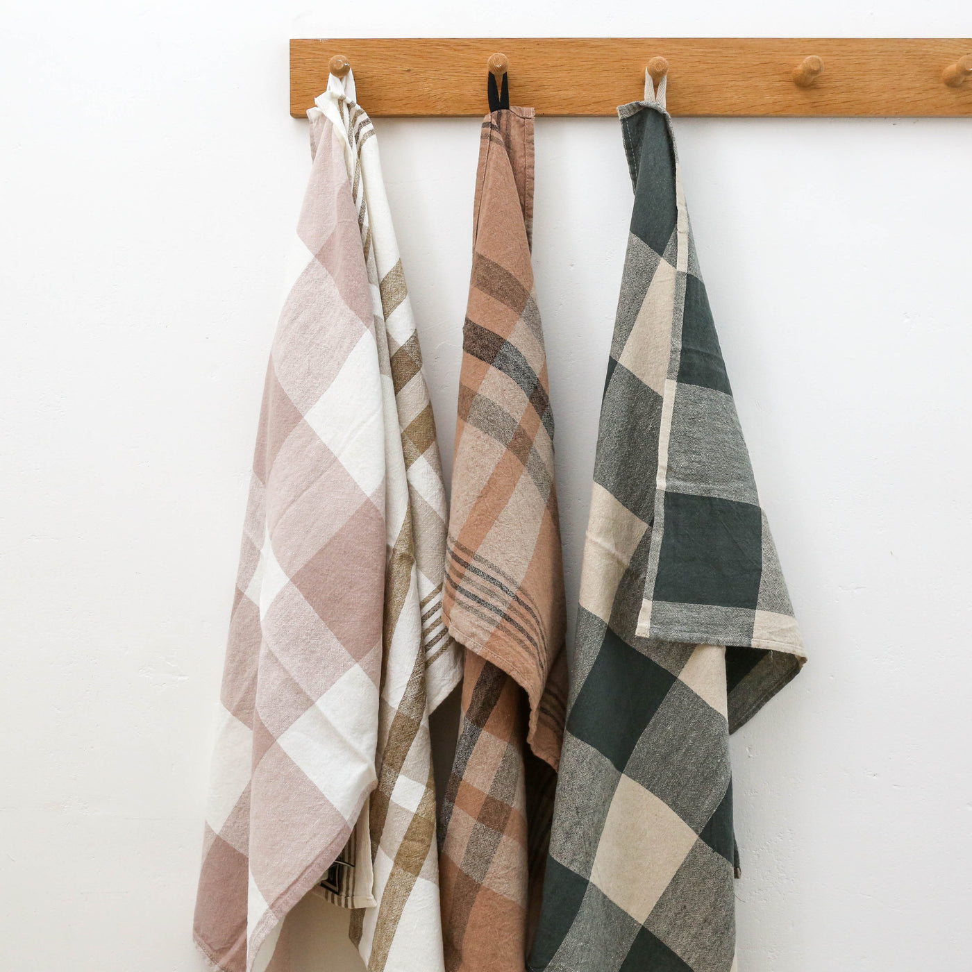 Washed Linen Cotton Bold Check Tea Towel - Pigeon