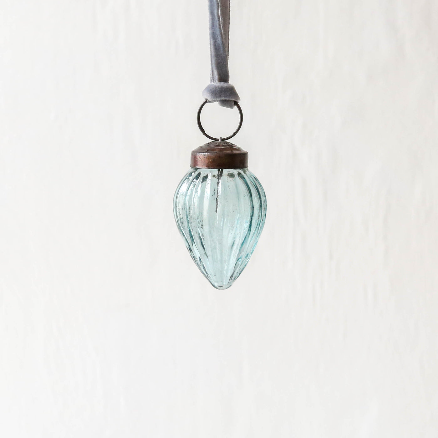 5cm Ribbed Gourd Glass Bauble - Aqua