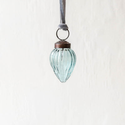 5cm Ribbed Gourd Glass Bauble - Aqua
