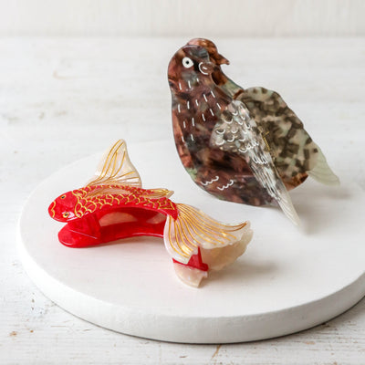 Hand Painted Cellulose Hair Claw - Pigeon