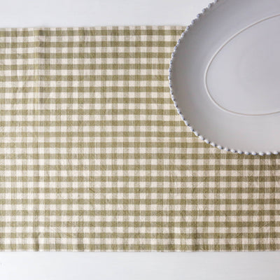 Cotton Table Runner - Olive Gingham