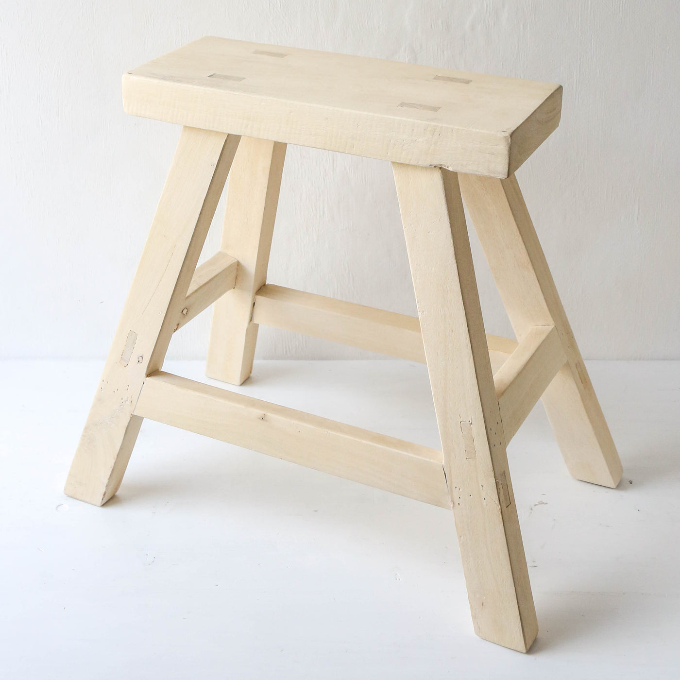 Bleached Rustic Wooden Stool - LOCAL PICK UP ONLY