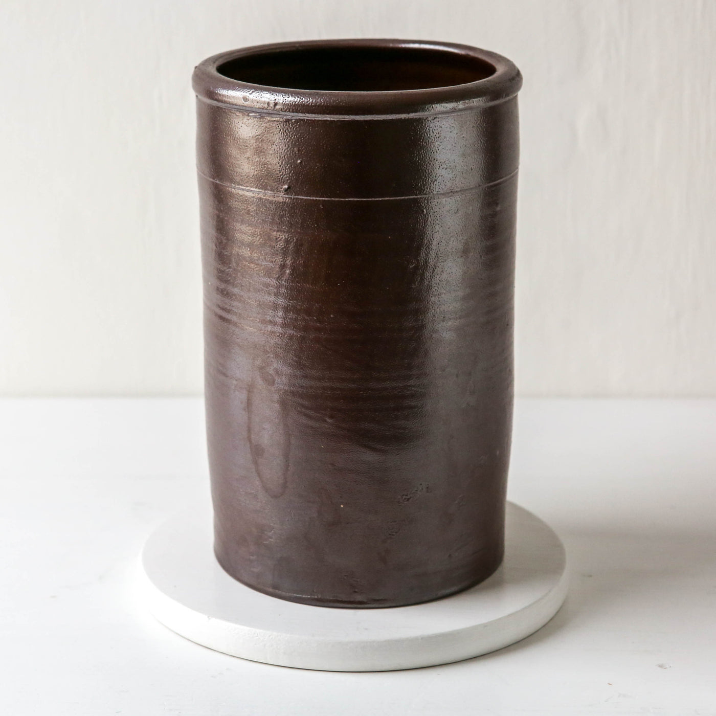 Vintage Dark Brown Stoneware Utensil Pot