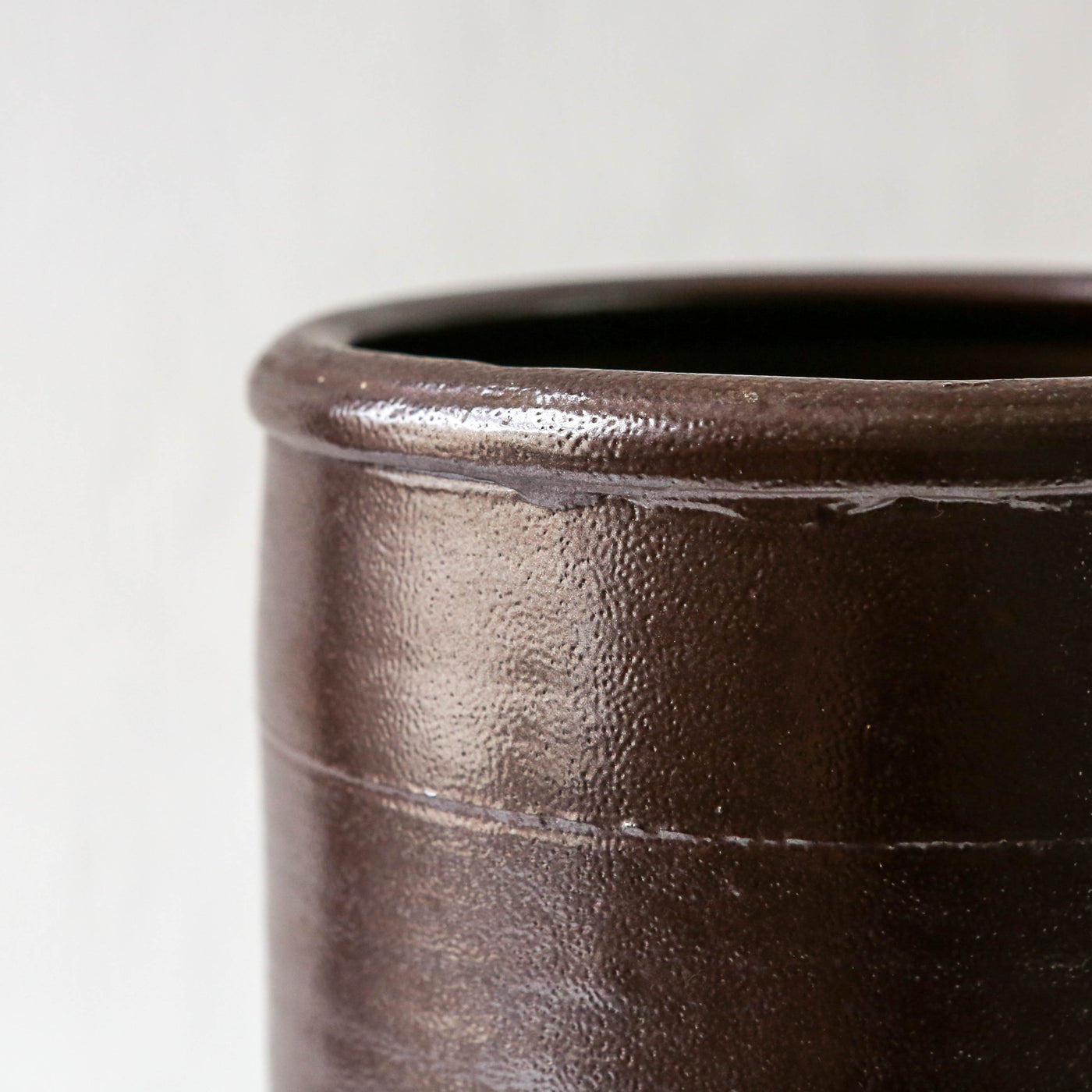 Vintage Dark Brown Stoneware Utensil Pot