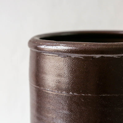 Vintage Dark Brown Stoneware Utensil Pot