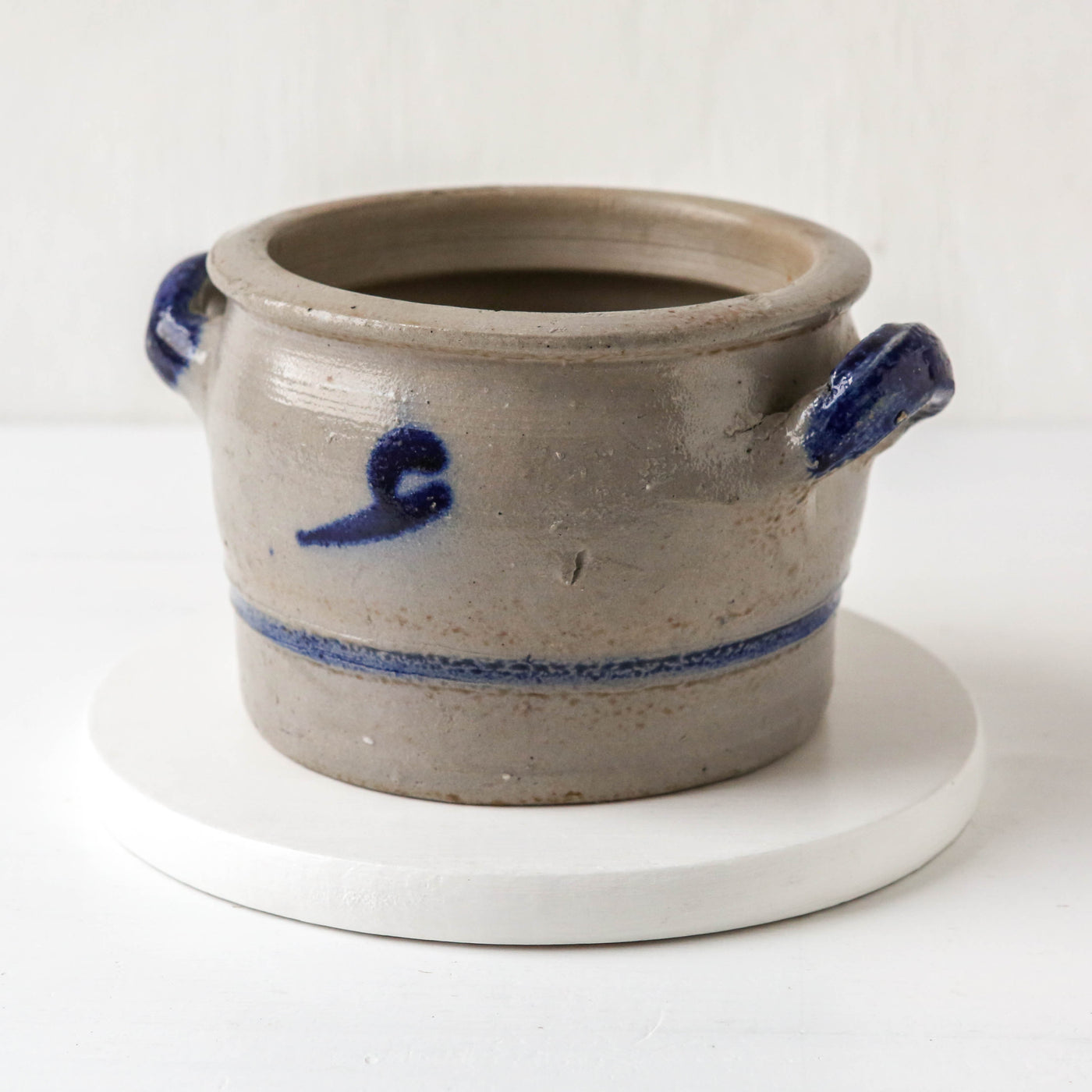 Vintage Alsace Salt Glazed Handled Confit Pot - Sqaut