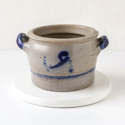Vintage Alsace Salt Glazed Handled Confit Pot - Sqaut