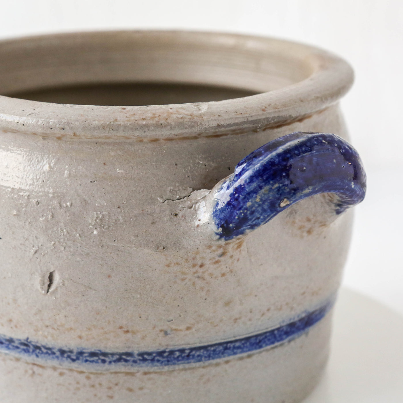 Vintage Alsace Salt Glazed Handled Confit Pot - Sqaut