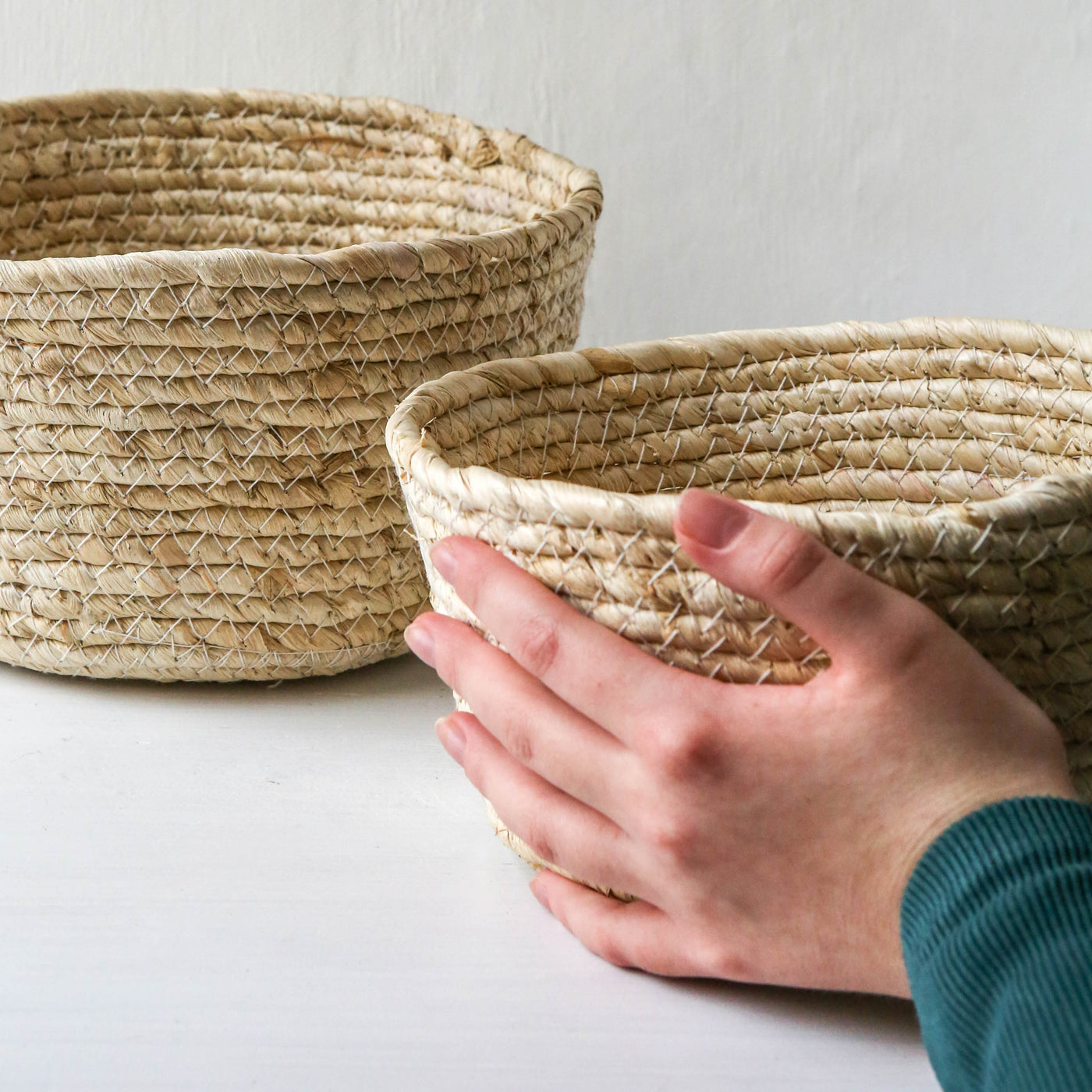 Set of Two Round Woven Baskets