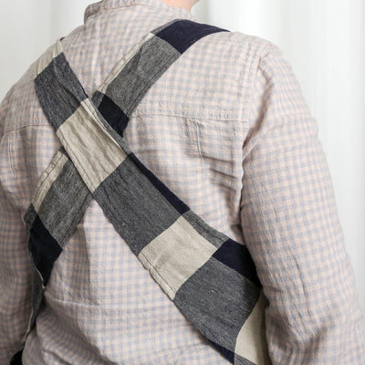 Linen Cotton Crossback Apron - Bold Navy Check