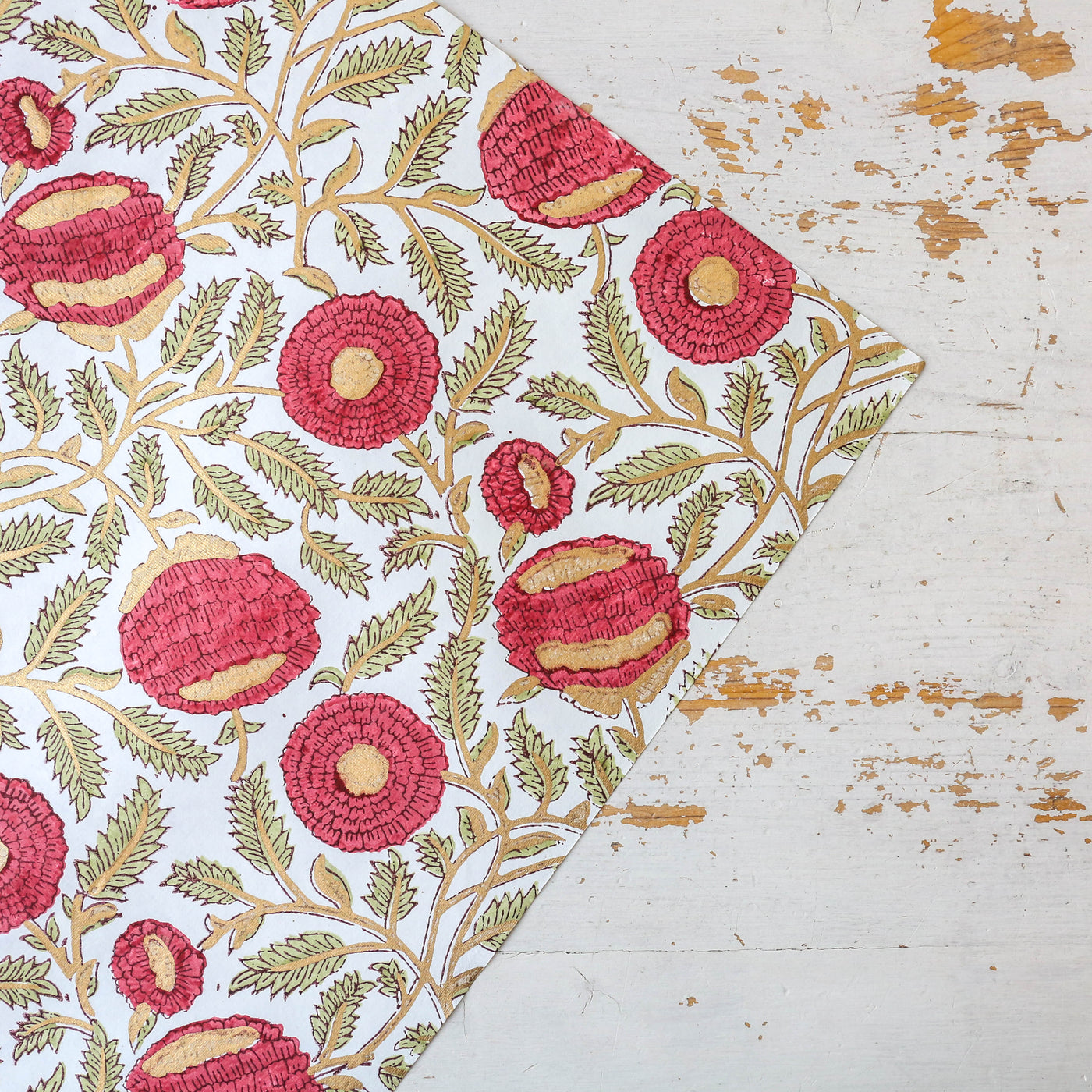 Hand Block Printed Wrap - Marigold Glitz Scarlet