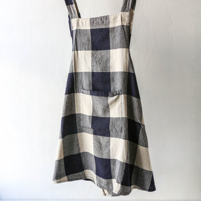 Linen Cotton Crossback Apron - Bold Navy Check