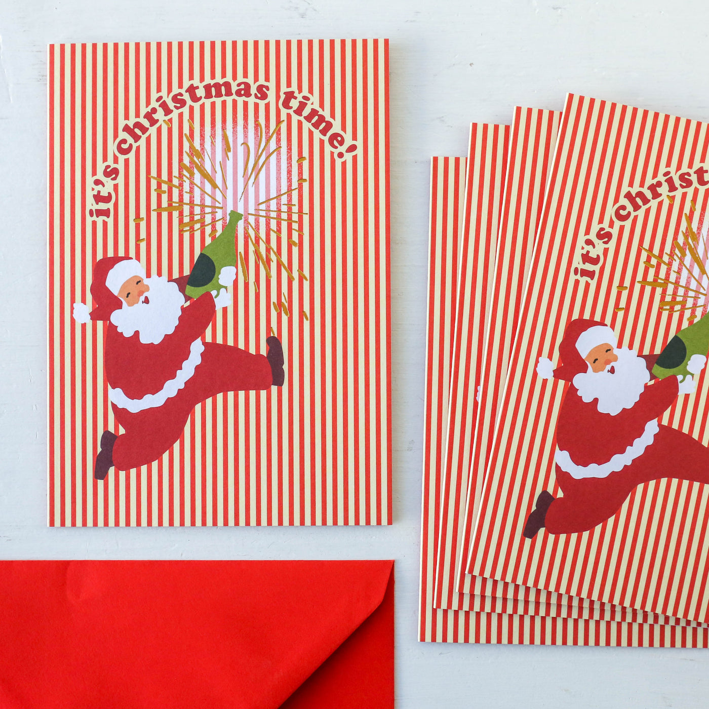 Santa on Stripes Christmas Card Pack of 5
