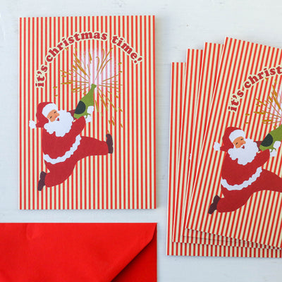 Santa on Stripes Christmas Card Pack of 5