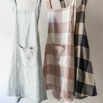 Linen Cotton Crossback Apron - Pink Gingham