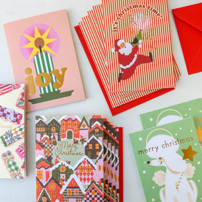 Gingham and Type Christmas Card Pack of 5