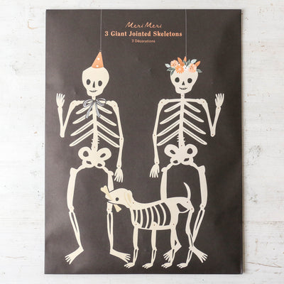 Pack of 3 Giant Halloween Jointed Skeletons with Dog!