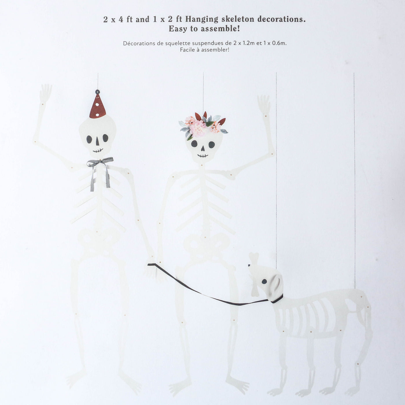 Pack of 3 Giant Halloween Jointed Skeletons with Dog!