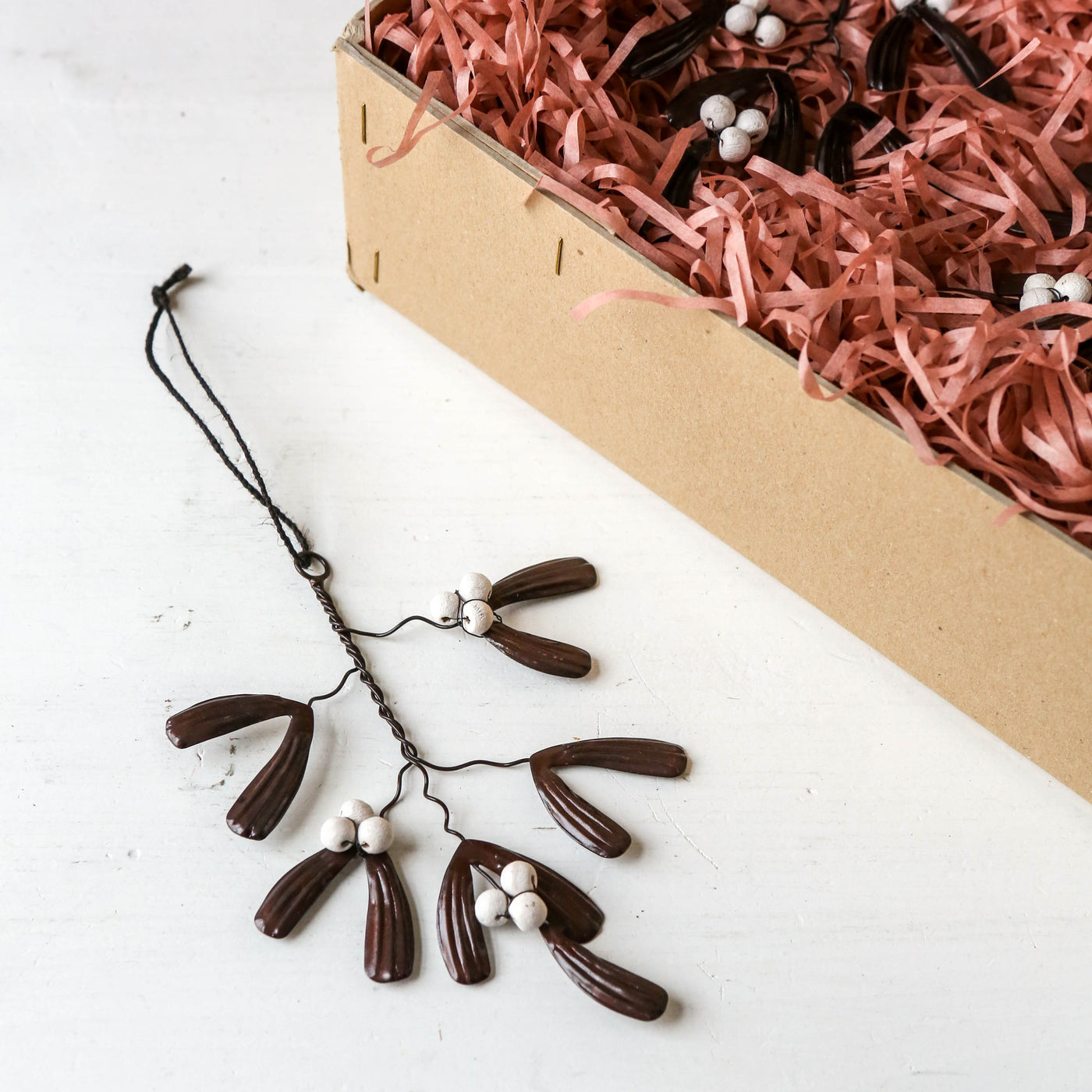 Wired Mistletoe Sprig with Wooden Berries