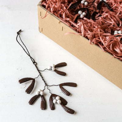 Wired Mistletoe Sprig with Wooden Berries