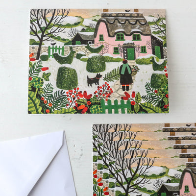 Pink Cottage and Snowy Topiary Pack of 6 Charity Christmas Cards