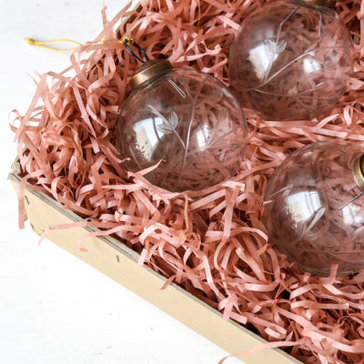8cm Clear Glass Bauble with Etched Branch Design