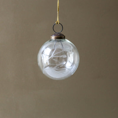 8cm Clear Glass Bauble with Etched Branch Design