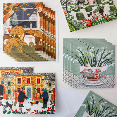 Pink Cottage and Snowy Topiary Pack of 6 Charity Christmas Cards