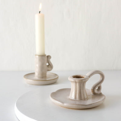 Stoneware Handled Parlour Candle Holder