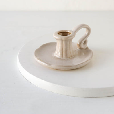 Stoneware Handled Parlour Candle Holder