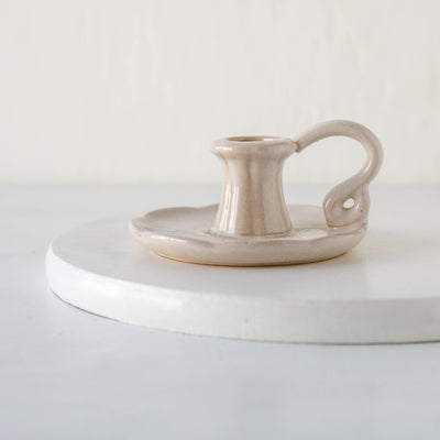 Stoneware Handled Parlour Candle Holder