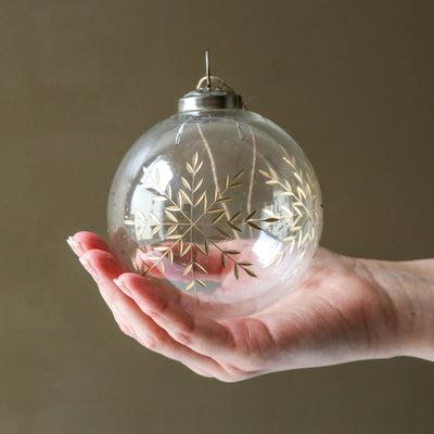 10cm Etched Snowflake Bauble - Clear